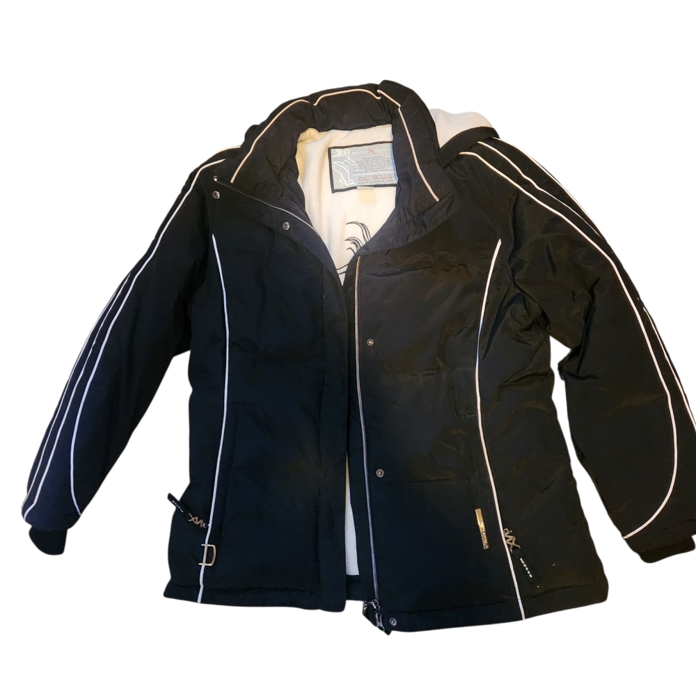 ZeroXposur Black Ski Down Winter Coat With White Stripe Detail W/Hood - Medium